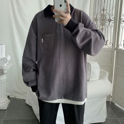 8th Sense - Long-Sleeve Plain Polo Shirt 8th Sense - Long-Sleeve Plain Polo Shirt