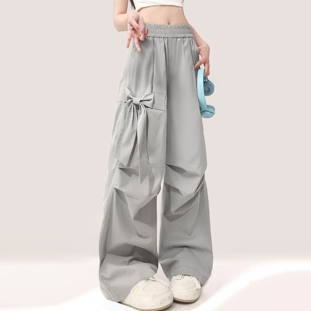 CRIBI-High Rise Plain Wide Leg Cargo Pants