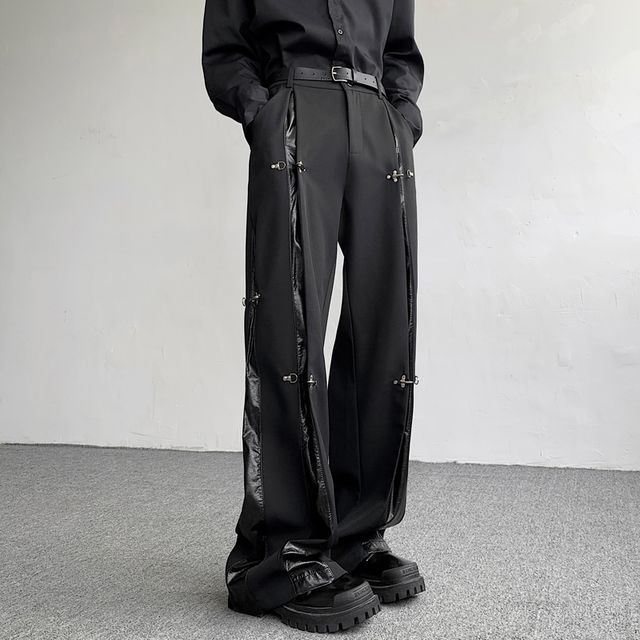 Orungeetun-High-Waist Panel Straight Leg Pants