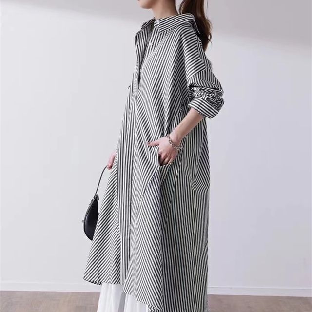Cheraulate Long-Sleeve Striped Oversized Shirt Dress YesStyle