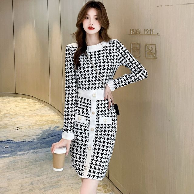 Buckingham Houndstooth Knit Dress Buckingham Houndstooth Knit
