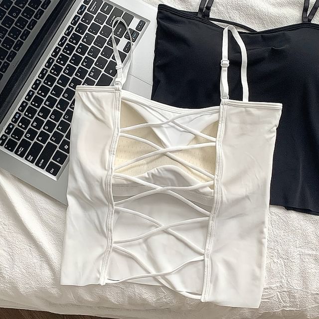 DIYI-Plain Padded Open Back Crop Camisole Top