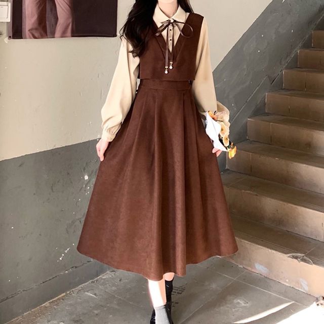brown dress korean R19 A8 KOREAN APRON DRESS IN GUM WEATHER