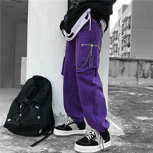 chained cargo pants with pockets