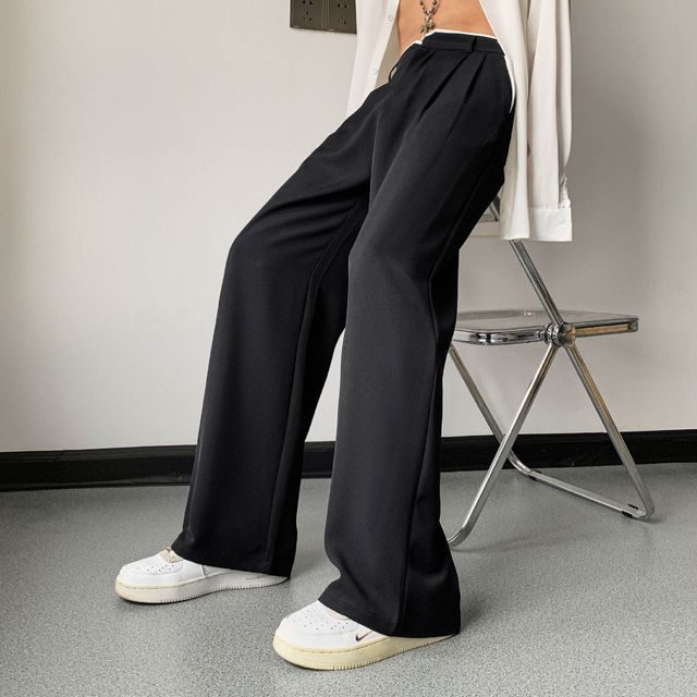 FORSETI - Low Rise Contrast Trim Wide Leg Dress Pants | YesStyle