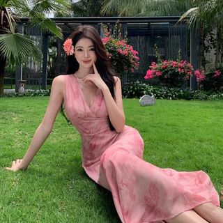 Moanum Sleeveless V-Neck Floral Midi Sundress Sale