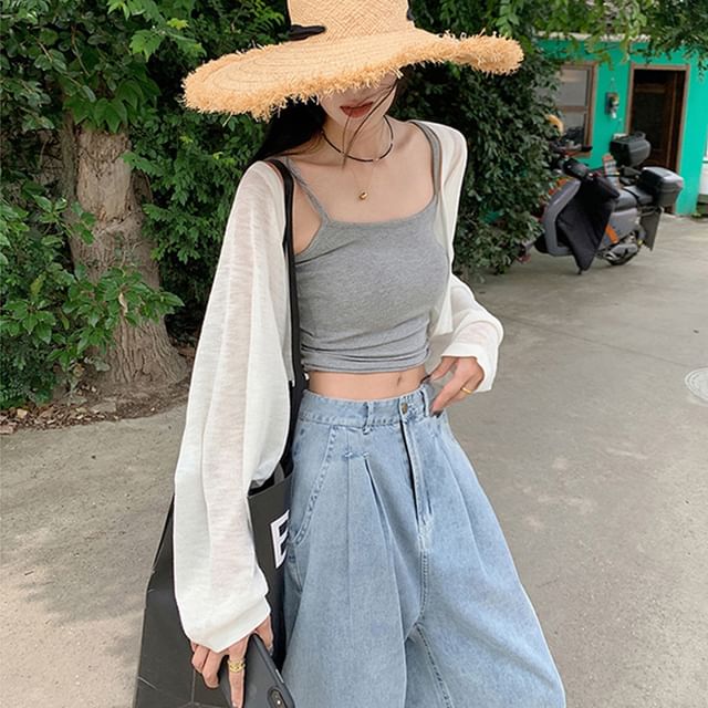 GOUB-Long-Sleeve Plain Shrug