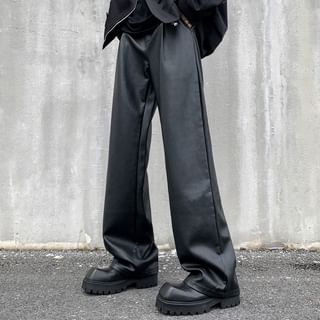 Patow-High Waist Plain Straight Leg Pants