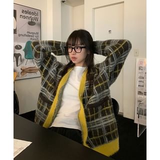 Alfie-Plaid Open Front Cardigan