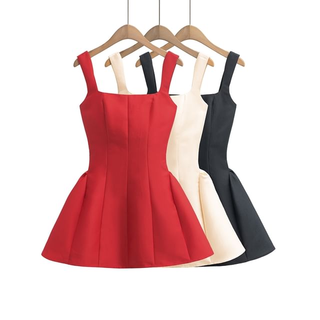 Ulark-Sleeveless Square Neck Plain Mini A-Line Dress