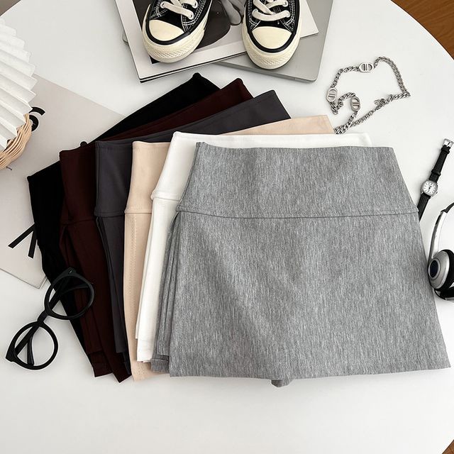 DIYI-High Waist Plain Mini Skorts