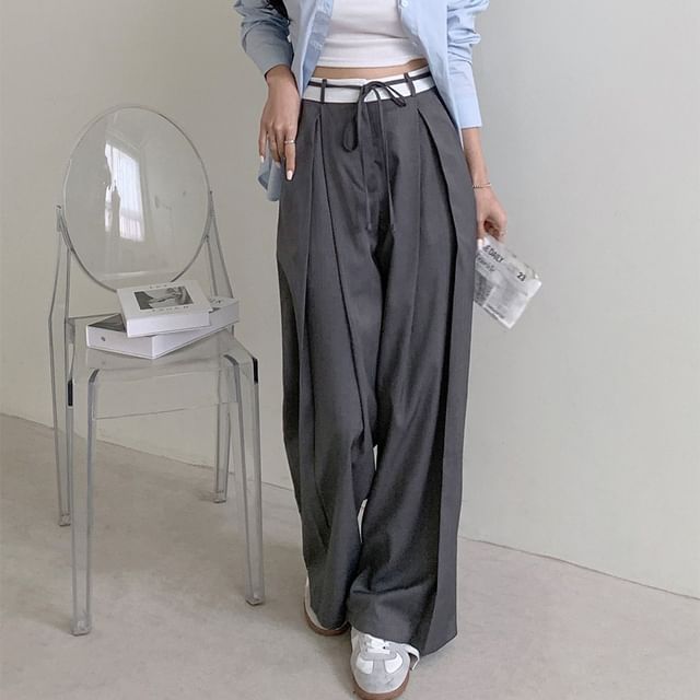 Coris-High Rise Two-Tone Wide Leg Pants