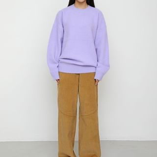 LIPHOP Loose Fit Color Sweater Purple