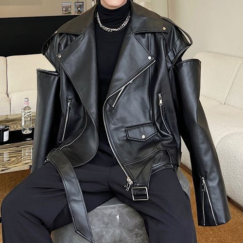 Orungeetun - Long-Sleeve Zipped Detail Faux Leather Jacket | YesStyle