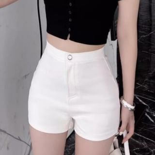 Leoom-High Waist Plain Hot Pants