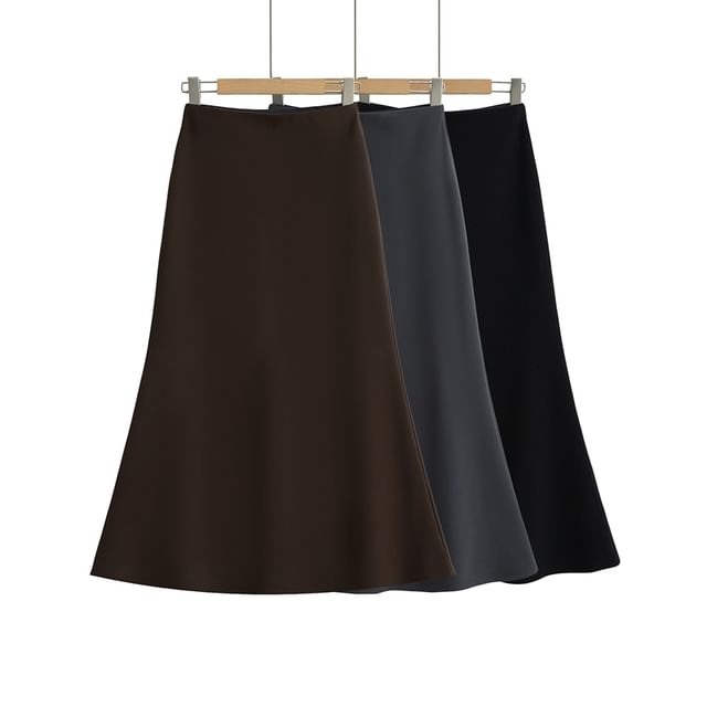 Ulark-High Rise Plain Midi Fishtail Skirt