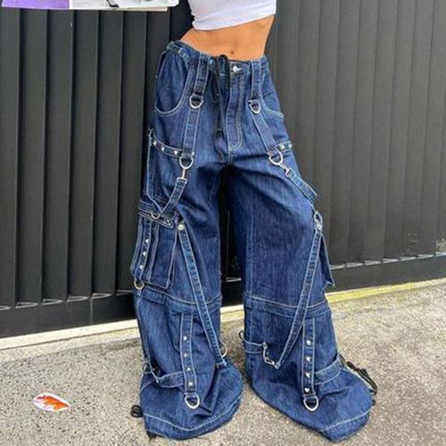 High-Waist Loose-Fit Cargo Wide Leg Jeans