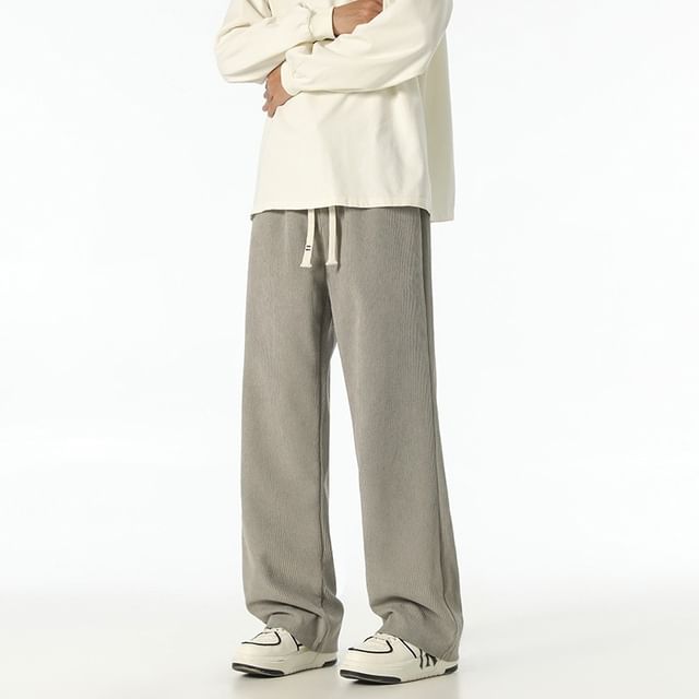 POSI-Drawstring Waist Plain Wide Leg Pants