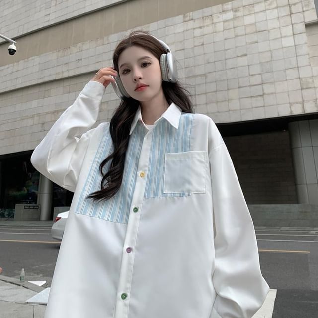 Iduna-Long-Sleeve Striped Panel Shirt