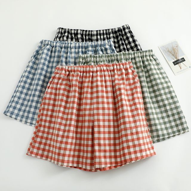 Dazzli-Couple Matching Gingham Drawstring Pajama Shorts Various Designs