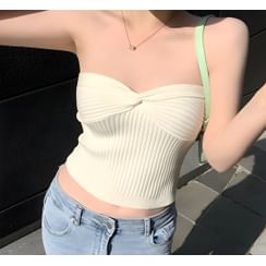 YUNBO - Knotted Ribbed Knit Crop Tube Top