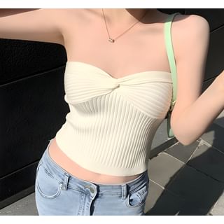 YUNBO Knotted Ribbed Knit Crop Tube Top