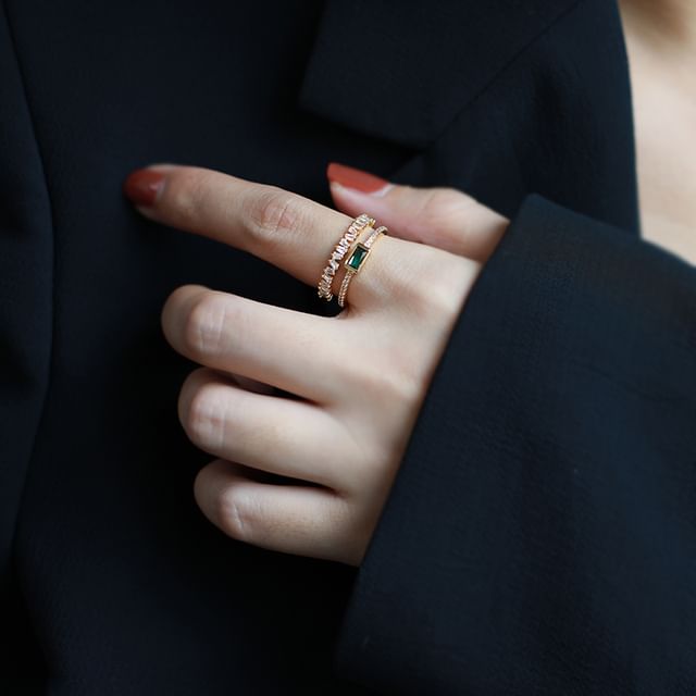 pexrl jewelry-Rhinestone Layered Open Ring