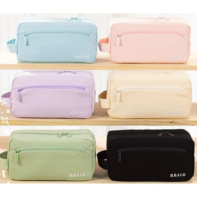 Show Home - Lettering Embroidered Plain Canvas Pencil Case | YesStyle