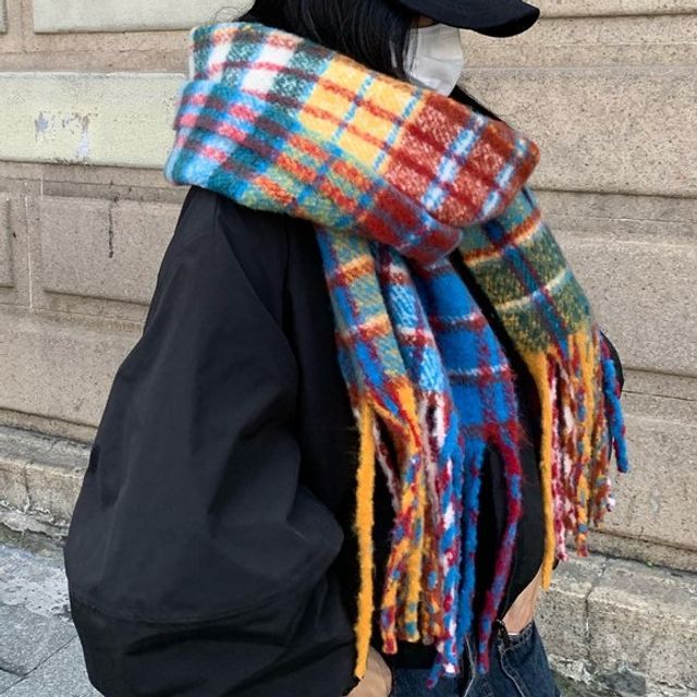 HATHOT Rainbow Plaid Scarf YesStyle