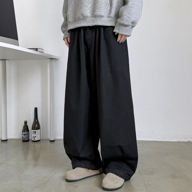 Mimiyox-Mid Rise Plain Wide Leg Cargo Pants