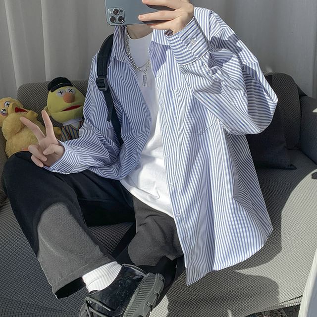 WidoWilder-Long-Sleeve Striped Button-Up Shirt