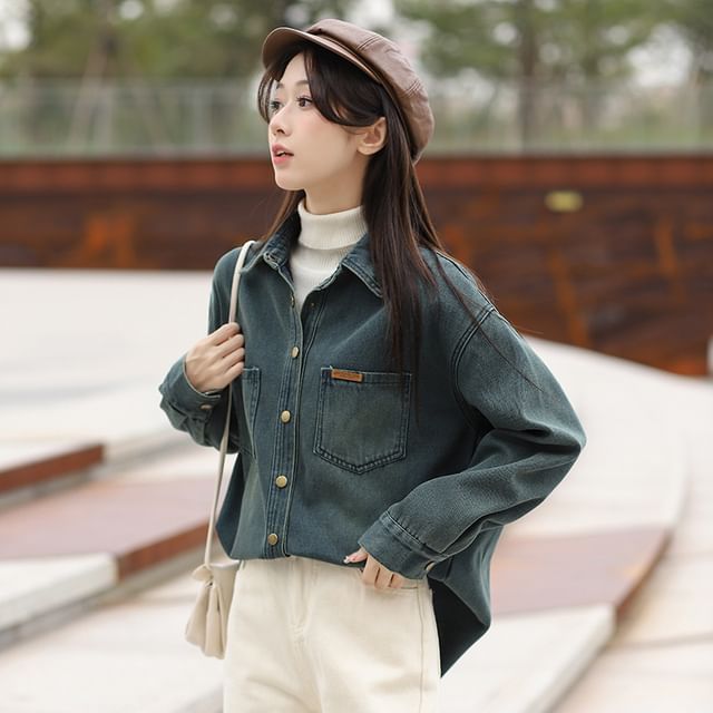 Sienne-Collared Washed Denim Shirt