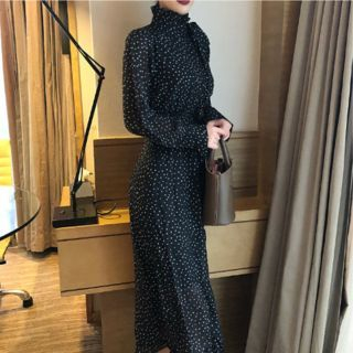 high neck polka dot dress