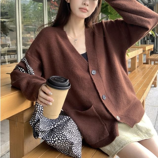 Beem-V-Neck Plain Cardigan