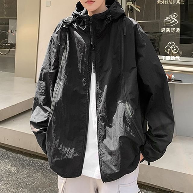 emeisa-Hooded Plain Zip Up Jacket