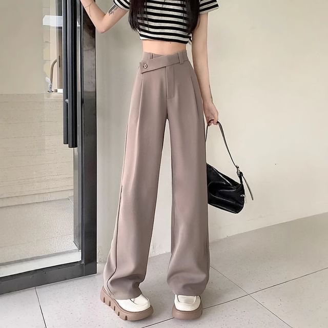 OGAWA-High Waist Plain Wide Leg Pants