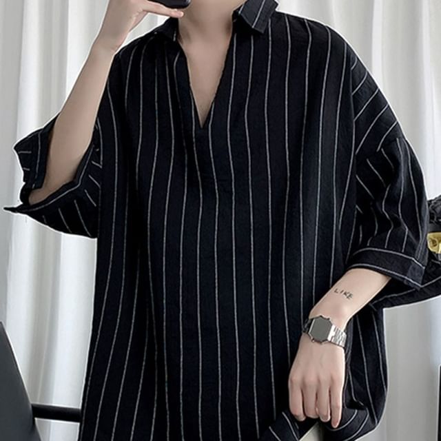 emeisa-Short-Sleeve Striped Shirt