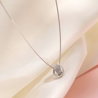 Parskletie-Interlocking Hoop Rhinestone Pendant Sterling Silver Choker