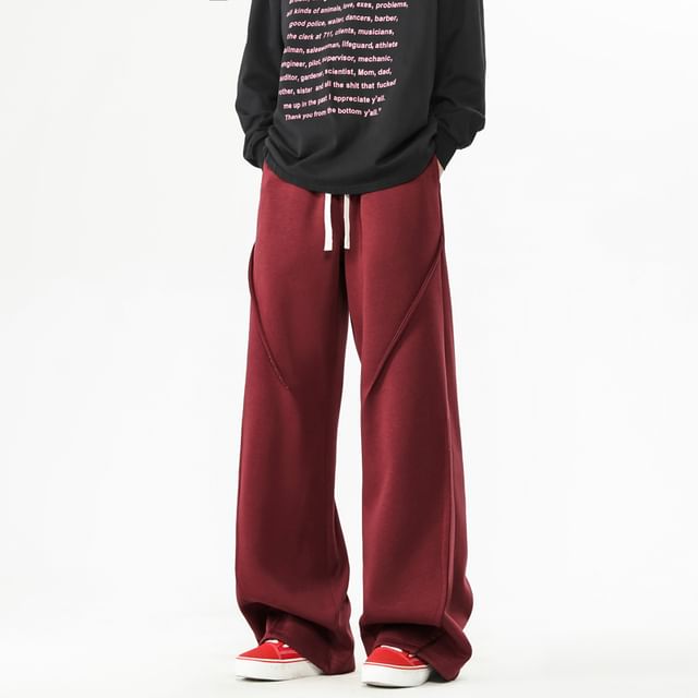 YERGO-Drawstring Waist Plain Panel Straight Leg Sweatpants