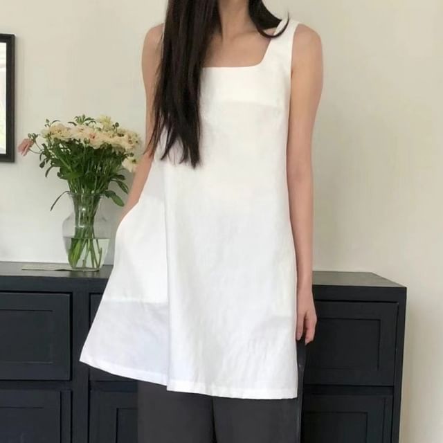 Jesong-Sleeveless Square Neck Plain Tunic Dress