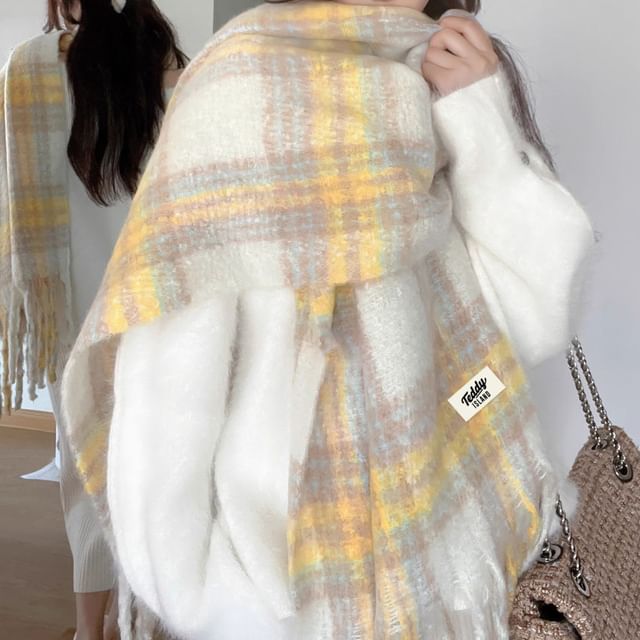 monroll-Gingham Tassel Scarf