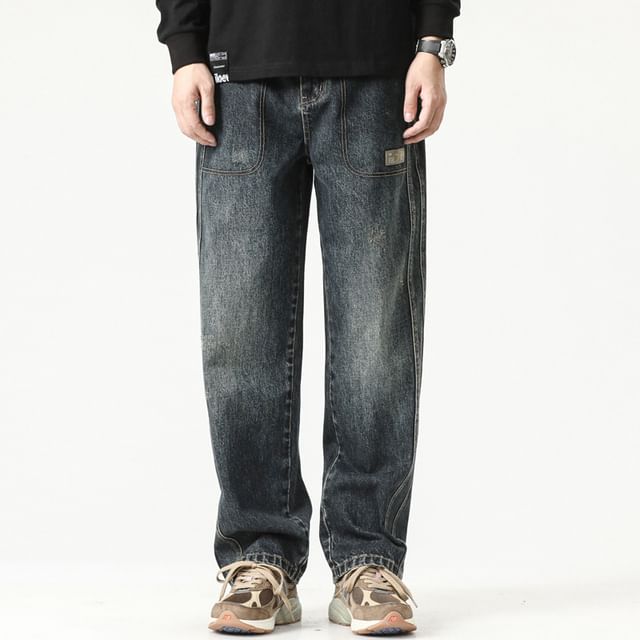 Nataro-Mid Rise Washed Straight Leg Jeans