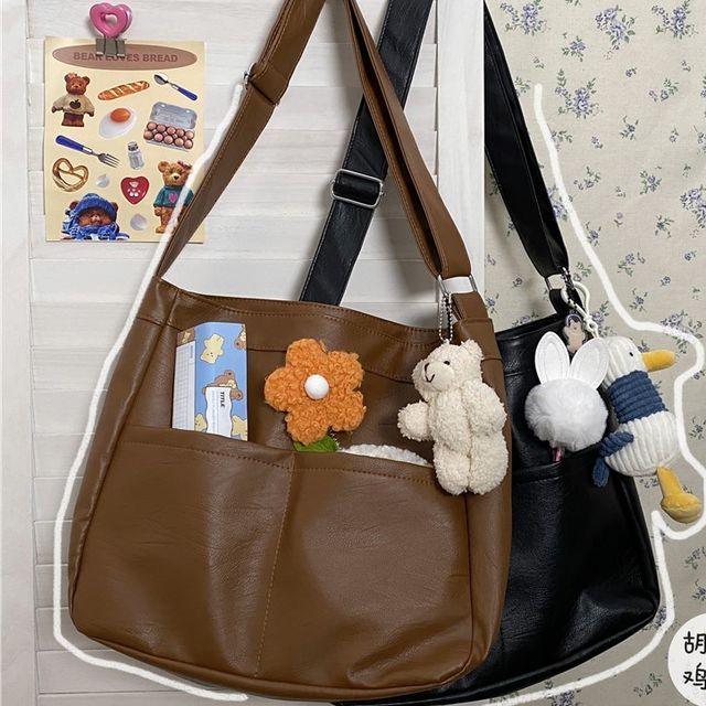 Anchara Faux Leather Messenger Bag YesStyle