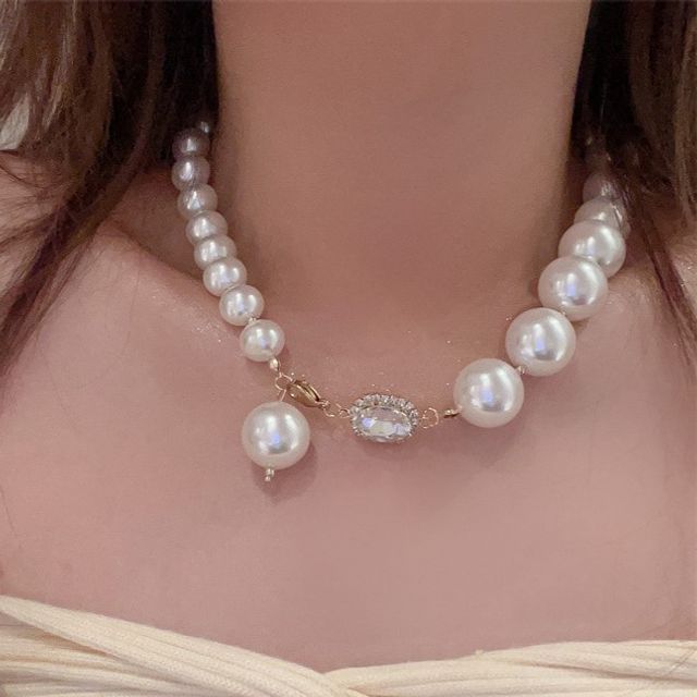 YANYUS Faux Pearl Rhinestone Necklace YesStyle