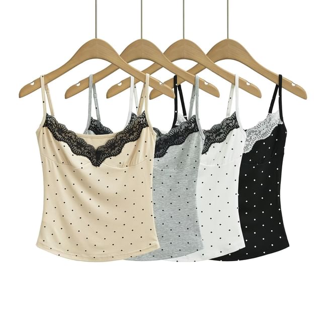 Asiris-V-Neck Dotted Panel Lace Camisole Top