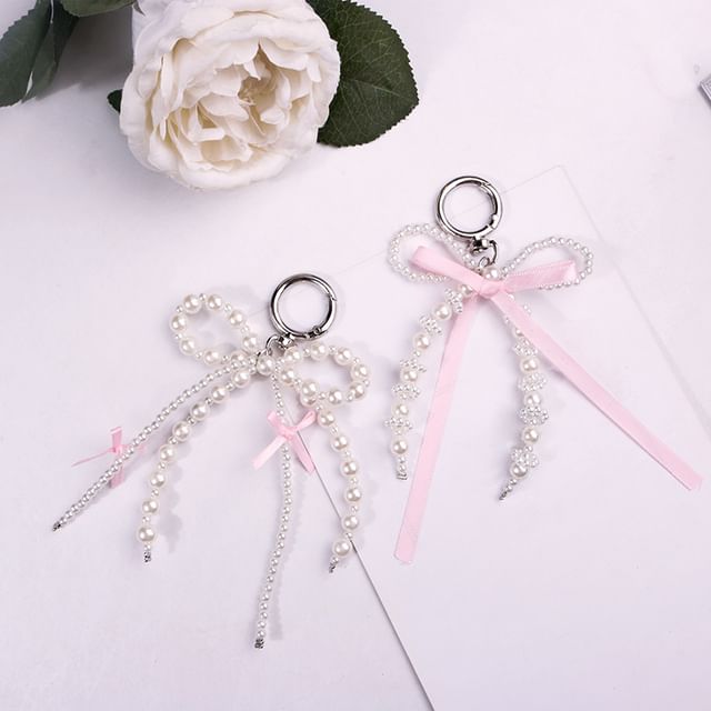 PERFUME & PEARL BAG CHARM W/ROSE BOW PERFUME & PEARL BAG CHARM W/ROSE BOW