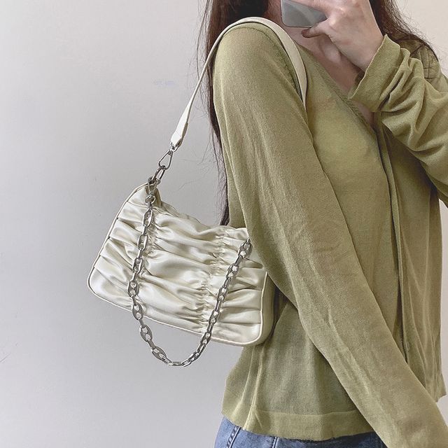 Faux Leather Ruched Shoulder Bag