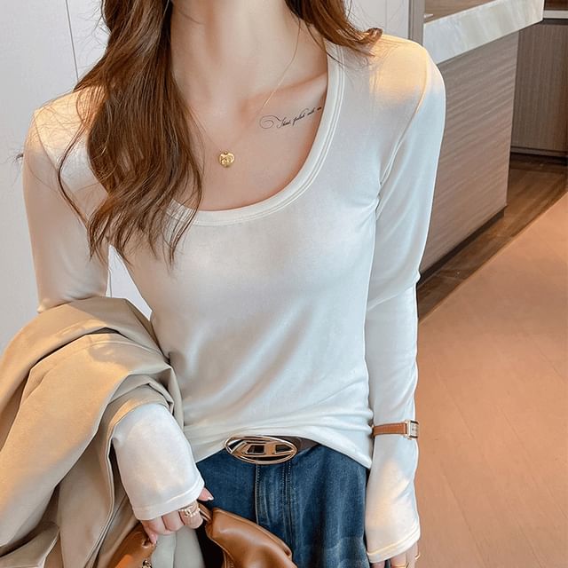 Weelop-Long-Sleeve Scoop Neck Plain Tee