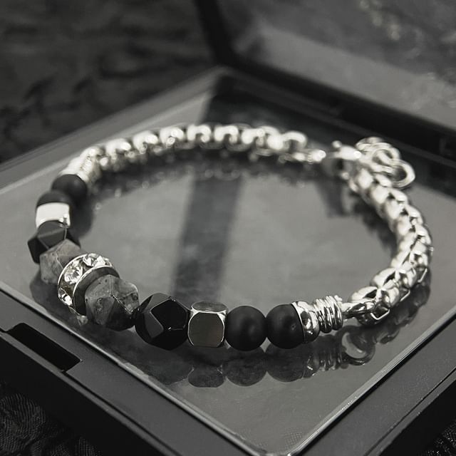 Black Degree-Stainless Steel Beaded Bracelet