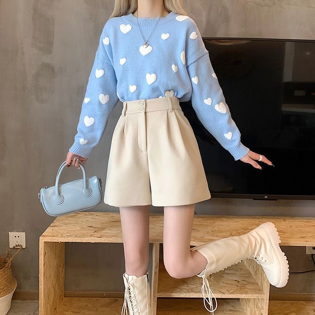 Everose-High Waist Plain Wide Leg Shorts